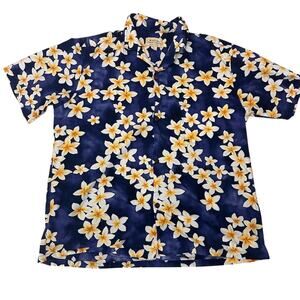Royal Hawaiian Creations Aloha Shirt Men's XL Blue Plumeria Floral